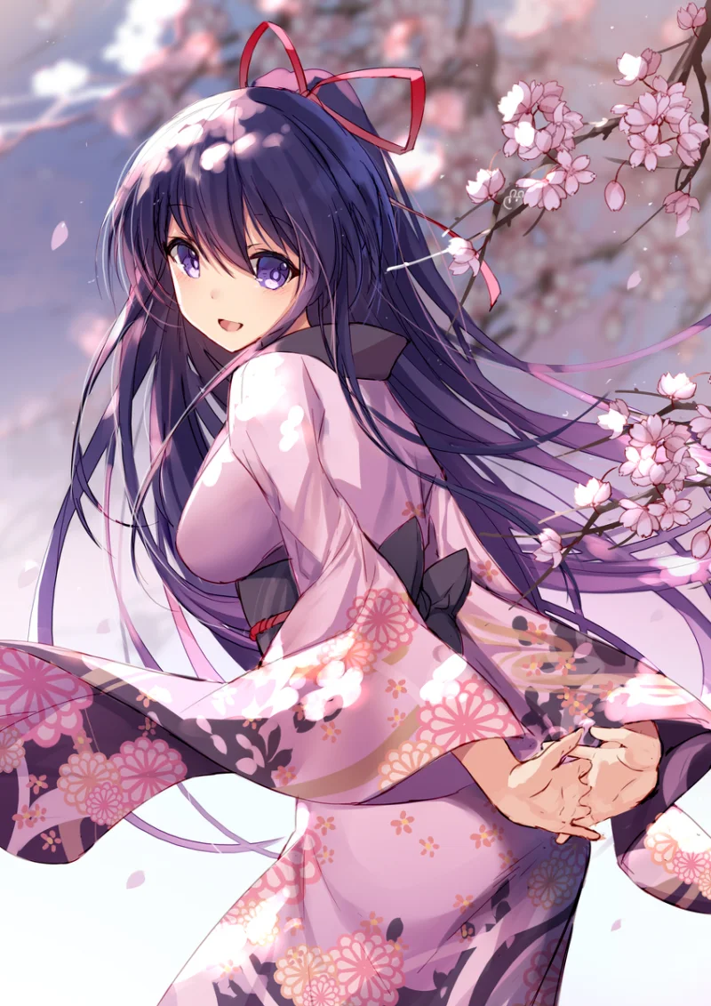 Tohka among cherry blossoms